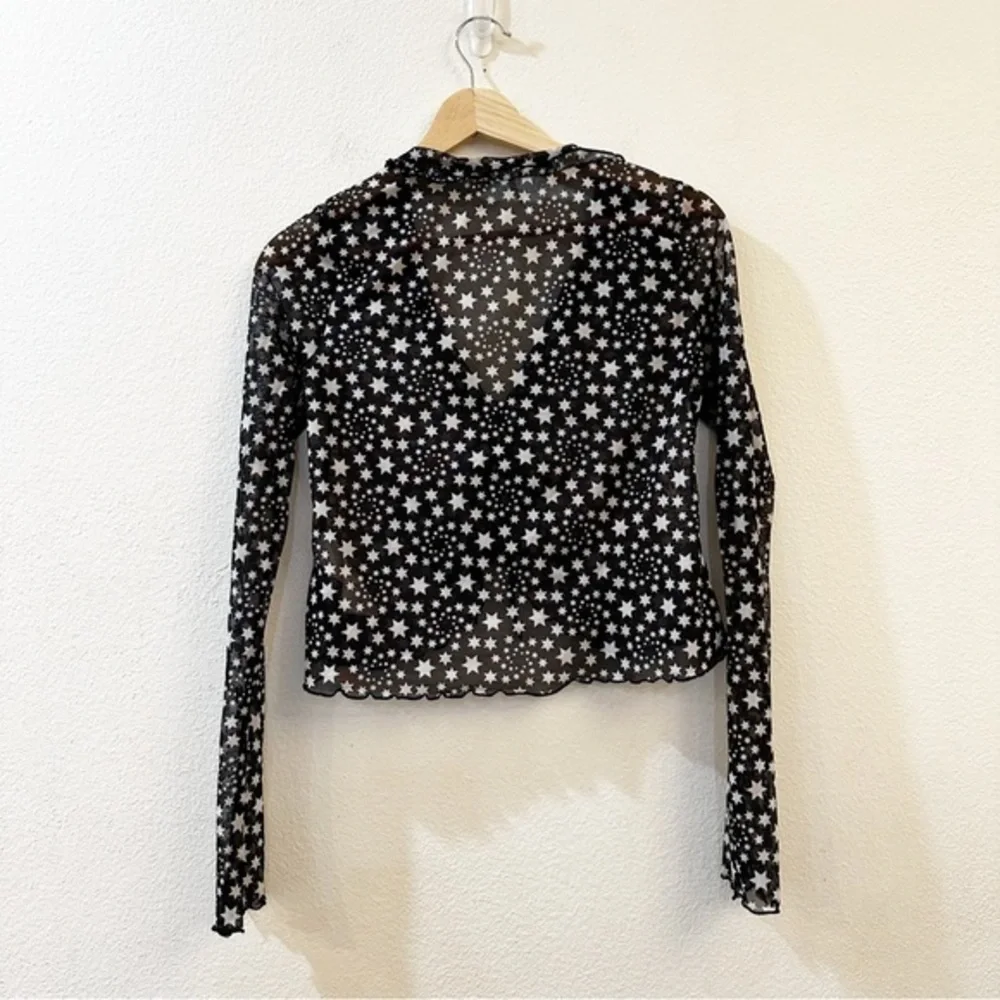 Free People Marne Star Print Sheer Mesh‎ Tie Front Coquette Blouse Top Size S